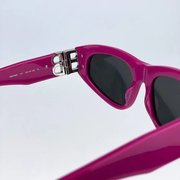 Balenciaga BB0095S 017 Sunglasses Fuchsia Pink Silver Grey Cat Eye Unisex